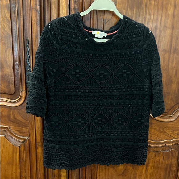 BODEN Claudia Black Textured Knitted Short Sleeve Top Black Sweater. Size 8 - Picture 2 of 7